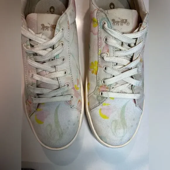 Coach Women's Clip Leather Low Top Sneaker Chalk Floral - Picture 2 of 6